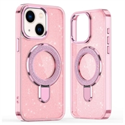 iPhone 15 Glitter Hybride Hoesje met Kickstand - MagSafe Compatibel - Roze