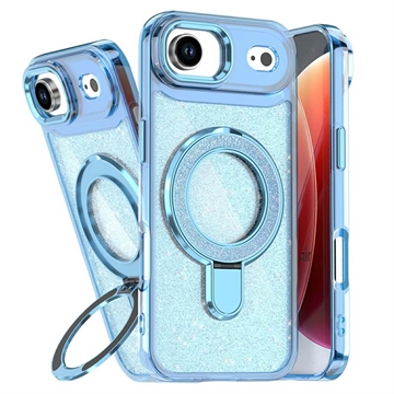 iPhone Air Glitter Hybride Hoesje met Kickstand - MagSafe compatibel - Blauw