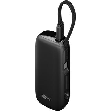 Goobay 5000mAh Power Bank met ingebouwde USB-C kabel - 20W - Zwart