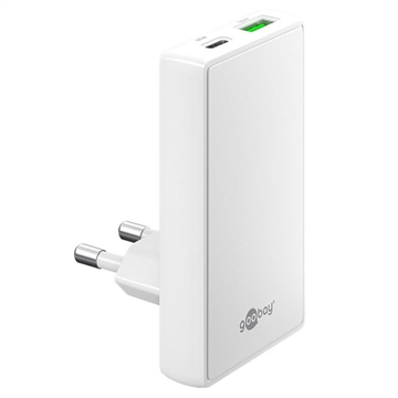 Goobay GaN Dual Snelle Lader 90° Plat - 65W, USB-C & USB-A - Wit