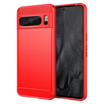 Google Pixel 8 Pro Geborsteld TPU Hoesje - Koolstofvezel - Rood