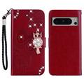 Google Pixel 8 Pro Uil Strass Portemonnee Hoesje - Rood