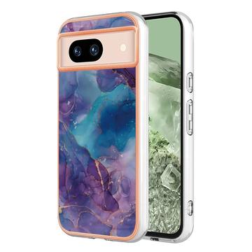 Google Pixel 8a Marble Pattern Gegalvaniseerd IMD TPU Hoesje - Paars