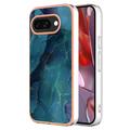 Google Pixel 9a Marble Pattern Gegalvaniseerd IMD TPU Hoesje - Groen
