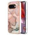 Google Pixel 9a Marble Pattern Gegalvaniseerd IMD TPU Hoesje - Roze
