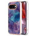 Google Pixel 9a Marble Pattern Gegalvaniseerd IMD TPU Hoesje - Paars / Blauw