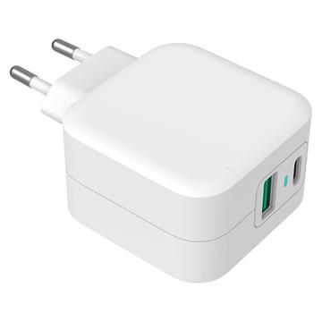 GreyLime 38W PD & QC Muurlader - USB-C, USB-A - Wit