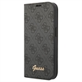 Guess 4G Metal Gold Logo iPhone 14 Pro Max Flip Hoesje - Zwart