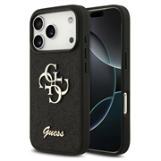 iPhone 18 Pro Guess Fixed Glitter 4G Metal Logo Cover - Zwart