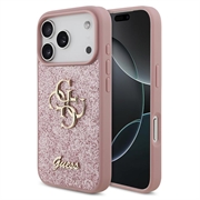 iPhone 18 Pro Guess Fixed Glitter 4G Metal Logo Cover - Roze