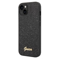 Guess Glitter Flakes Metal Logo iPhone 14 Plus Hybride Hoesje - Zwart
