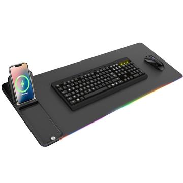 H18 RGB-bureaumat met 15W draadloze oplader & opvouwbare telefoonhouder - zwart