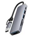 HC-13FL USB-C/USB-A-hub met meerdere poorten - USB 3.0, 2xUSB 2.0, SD/TF-sleuf, USB-C - grijs