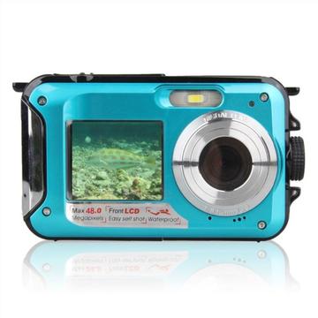 HD368 Waterdichte Digitale Camera Full HD 2.7K 48MP 16X onderwatercamera met dubbel scherm - Blauw