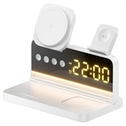 HT-568 3-in-1 magnetische draadloze oplader met wekker en bureaulamp - Wit
