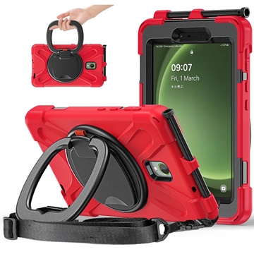 Samsung Galaxy Tab Active5 Heavy Duty 360 Cover met Polsbandje - Rood / Zwart