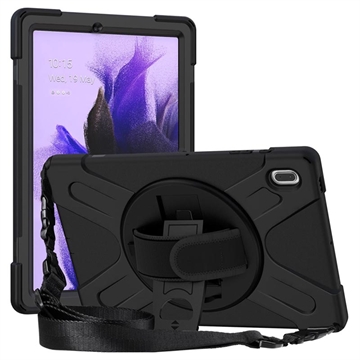 Samsung Galaxy Tab S7 FE Heavy Duty 360 Cover met Polsbandje - Zwart