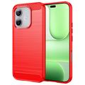 Honor 600 Lite Geborsteld TPU Hoesje - Koolstofvezel - Rood