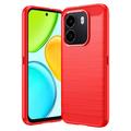 Honor X6e Geborsteld TPU Hoesje - Koolstofvezel - Rood