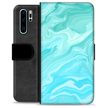 Huawei P30 Pro Premium Portemonnee Hoesje - Blauw Marmer