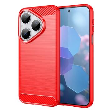Huawei Pura 80 Geborsteld TPU Hoesje - Koolstofvezel - Rood