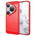 Huawei Pura 80 Pro/80 Pro+/80 Ultra Geborsteld TPU Hoesje - Koolstofvezel - Rood