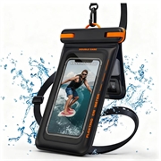 IPX8 waterdichte drijvende telefoonhoes met twee opbergvakken - 7.5" - zwart