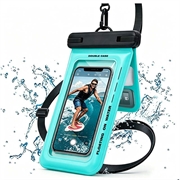 IPX8 waterdichte drijvende telefoonhoes met twee opbergvakken - 7.5" - cyaan