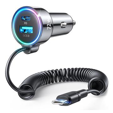 Joyroom JR-CL07 3-in-1 bedrade snelle autolader 72W - USB-C, USB-A - Zwart