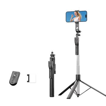 K50 Bluetooth Selfie Stick Statief met TikTok Afstandsbediening, 6-Modus Opvullicht - Zwart
