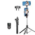 K50 Dubbele Telefoonclip Bluetooth Selfie Stick Statief met Afstandsbediening - Zwart