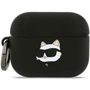 AirPods Pro 3 Karl Lagerfeld Choupette Hoofd 3D Siliconen hoesje - Zwart