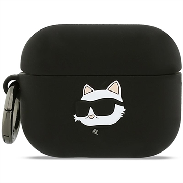 AirPods Pro 3 Karl Lagerfeld Choupette Hoofd 3D Siliconen hoesje - Zwart