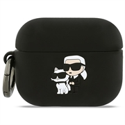 AirPods Pro 3 Karl Lagerfeld Karl & Choupette 3D siliconen hoesje - Zwart