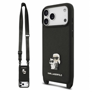 iPhone 18 Pro Karl Lagerfeld Saffiano Crossbody Metal Karl & Choupette Hoesje - Zwart