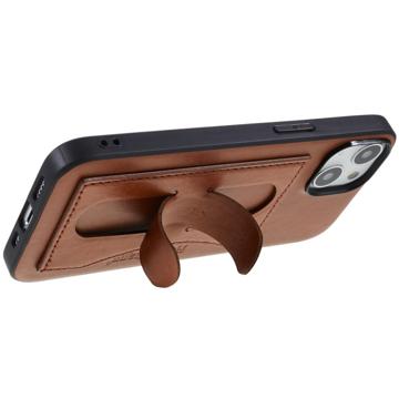 iPhone 14 Plus Gecoat Hoesje met Kaartsleuf en Standaard - Bruin