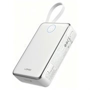 Ldnio PQ44 20000mAh 45W powerbank - Ingebouwde USB-C-kabel, 15W draadloos opladen - Wit