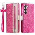 Lace Pattern Samsung Galaxy S23 5G Wallet Case - Fel roze