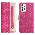 Lace Pattern Samsung Galaxy A23 Portemonnee-hoesje - Hot Pink