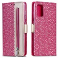 Lace Pattern Samsung Galaxy S20+ Portemonne Case - Hot Pink