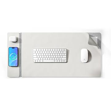 Groot bureauonderlegger met 15W draadloze oplader voor smartphone / oordopjes - Grijs