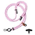 Leeu Design Gestreept Universeel Crossbody Telefoonkoord - 160cm, 8mm - Roze