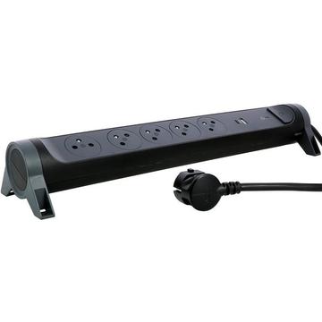 Legrand 049429 5-uitgangs 2P+T roterende stekkerdoos met USB-A & USB-C - 3680W/16A - Zwart