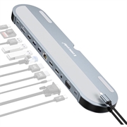 Lemorele TC28 12-in-1 USB-C Hub / Docking Station - Zilver / Grijs