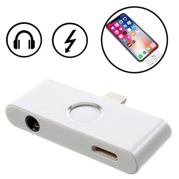 iPhone X Lightning & 3.5mm Audio Adapter met Thuis Knop - Zilver