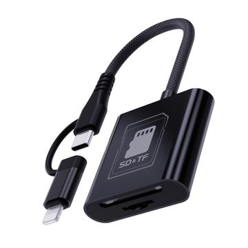 Lightning/Type-C-kaartlezer voor TF/SD-kaarten - Zwart