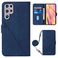 Line Series Samsung Galaxy S22 Ultra 5G Portemonnee Hoesje - Blauw