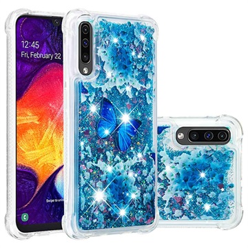 Liquid Glitter Samsung Galaxy A50 TPU Case - Blauw Vlinder