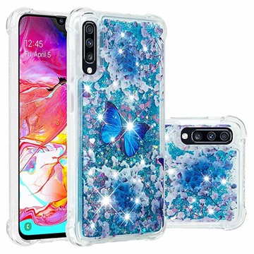 Liquid Glitter Samsung Galaxy A70 TPU Case - Blauw Vlinder