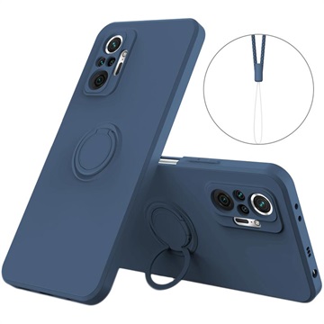 Xiaomi Redmi Note 10 Pro Liquid Siliconen Hoesje met Ring Houder - Blauw